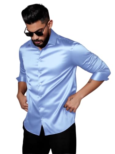 Image of IndoPrimo Men's Stylish Solid Satin Casual Shirt for Men Full Sleeve