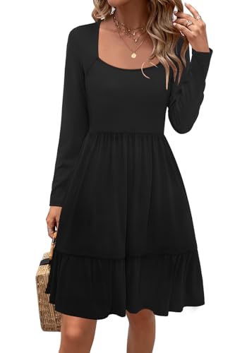 Image of Newshows Women's 2026 Summer Casual Square Neck Ruffle A Line Beach Vacation Sundress Work Business Dress with Pockets