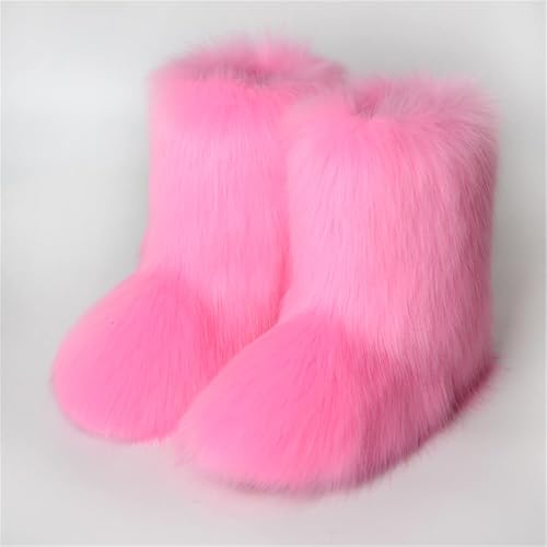 Womens Furry Faux Fur Booties Winter Warm Snow Ankle Boots Fuzzy Fluffy Furry Mid Calf Boots Outdoor Comfy Flat Shoes2