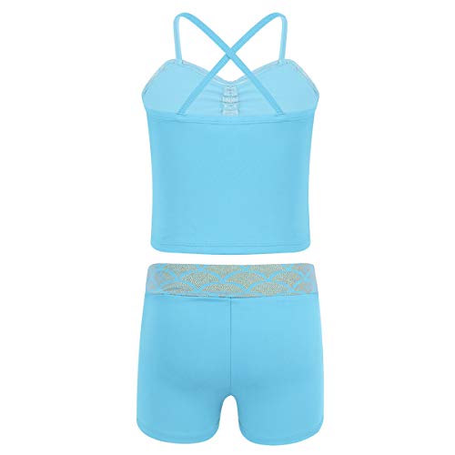 inhzoy Kids Girls 2PCS Mermaid Scales Pattern Crop Top and Shorts Swimming Tankini Sports Ballet Dancewear2