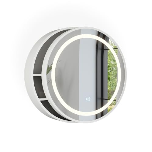 Vicco Armoire de Toilette Silva, Blanc, 50x50cm avec 5 Compartiments de Rangement, pour Montage Mural avec éclairage LED intégré