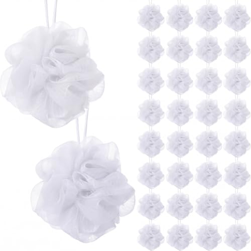 Sunnyray 200 Pcs Loofahs Bulk Bath Sponge Shower Luffas Exfoliating Body Scrubber Packs Soft Mesh Loofahs Balls Travel Cleaning Wash Puff Bathing Accessories for Women Men 20g (Pure White)