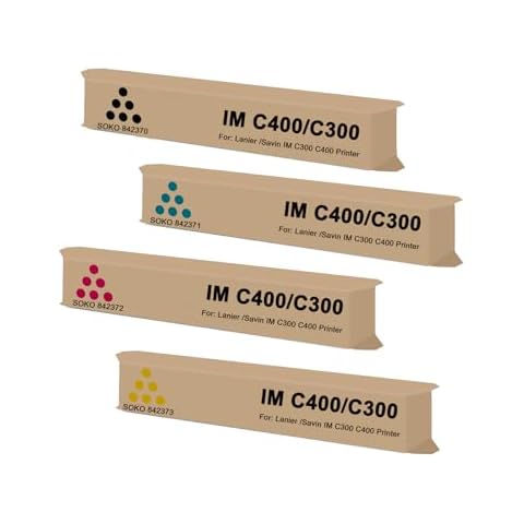 SOKO IM C400 /C300 High Yield Toner Cartridge Replacement for Ricoh IM C300 C400 842370 842371 842372 842373 for IM C400 Lanier IM C400 Savin IM C400 Printer (Black Cyan Magenta Yellow, 4-Pack) Cover