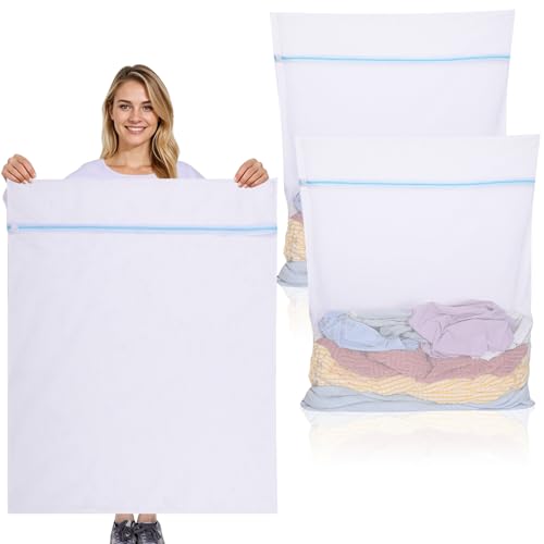 Dntorx Lot de 2 grands filets à linge, 90 x 110 cm, pour machine à laver, réutilisables, avec fermeture éclair, pour chemises, pulls, manteaux, pantalons (XXXL,...