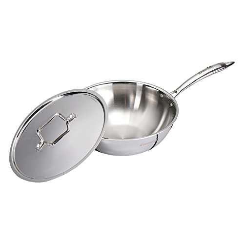 Bergner TriPro Tri-ply Stainless Steel Wok with Stainless Steel Lid 24 cm, 3.1 Liter, Induction Base, Silver