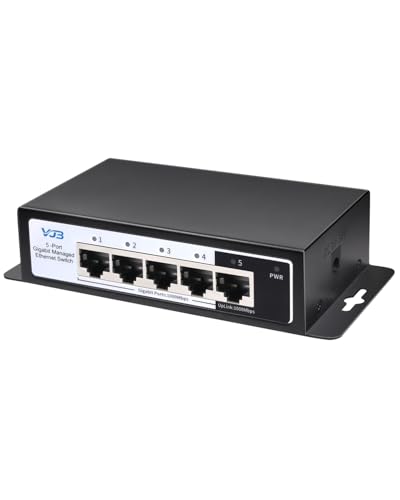 Image of VJB 5 Port Gigabit Managed Ethernet Switch 1000Mbps | Metal Housing, Plug & Play, Desktop /Wall Mount, Home Network Hub, Office Ethernet Splitter