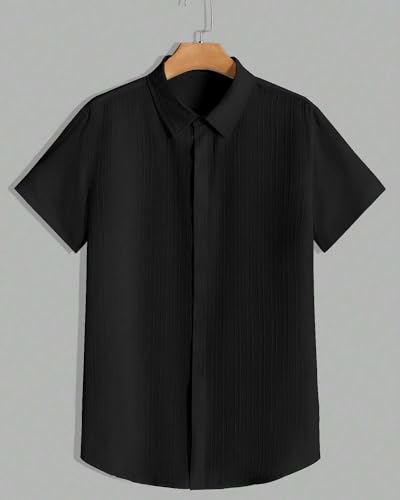 Image of Paralians Men's Regular Fit Solid Pattern Polyester Shirt with Half Sleeve Collar Neck Satandard Length and Button Down Closure Type