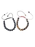 Black Onyx and Tiger's Eye Bracelets 8 mm Natural Stones Unisex for Couples Lovers Pack of 2 Organza Pouches