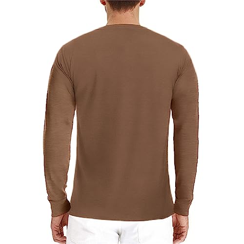 Image of Lexiart Mens Fashion Henley Shirts Long Sleeve Button Cotton T-Shirt with Pocket