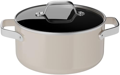 Comparison: Best 16 Quart Stock Pot Non Stick 4 Bakken 16 Quart Ceramic Coated Stock Pot with Lid, Easy Clean Nonstick Pot, Tempered Glass Lid, Riveted Stainless Steel Handles, Oven Safe Up To 500°F, PTFE & PFAS Free, All Stove Compatible, Cream