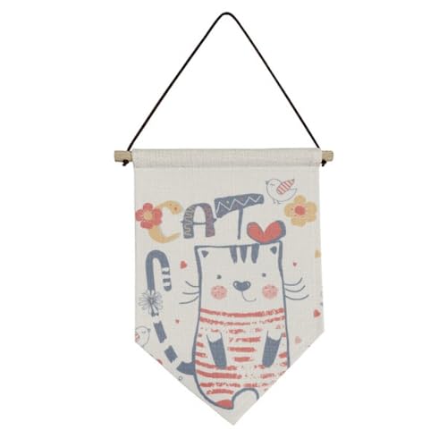 Drapeau en toile suspendu pour chambre d'enfant motif chat