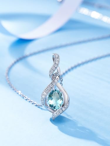 Birthstone Necklace for Women, 925 Sterling Silver 18K White Gold Plated Oval Sparkle Pendant, Charms Jewelry Gifts for Her Mom Wife, 18+2 Inches2