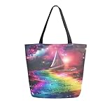 Mnsruu Bolsa de lona con diseño de galaxia arcoíris para mujer, bolsa de hombro grande, reutilizable, bolsa de compras, A3019, 34.5x13x40cm