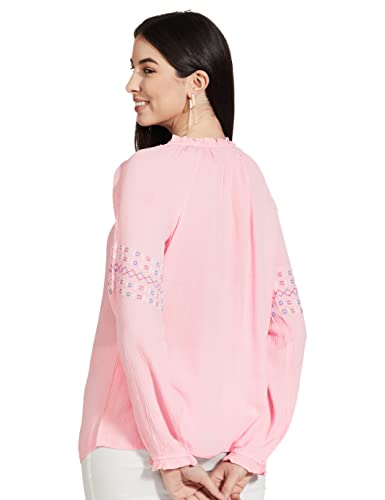 Image of Max Women Embroidered Tie-Up Neck Top