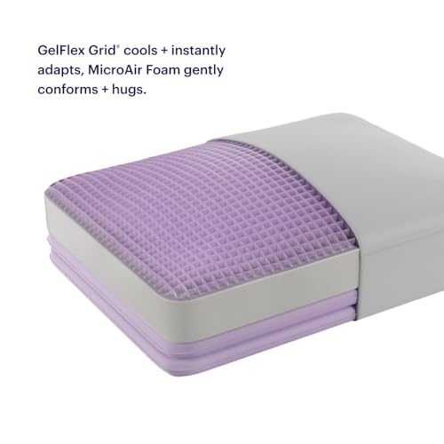 Image of Purple DreamLayer Pillow - King Size - Cooling Memory Foam Alternative Neck Pillow, Soft Contour-Hugging GelFlex Grid and MicroAir Foam, Adjustable Loft, Pressure-Relieving Support