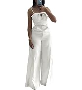 CHICME Women's Jumpsuit Beaded Spaghetti Strap Bowknot Ruched Slim Fit Cami Jumpsuits Elegant Ove...