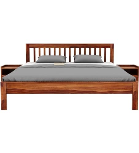 Image of Sheesham Wood Foster Wooden Dandi 1 Inch Bed Without Storage (78x60 Mattress Compatible Bed, Natural Finish)