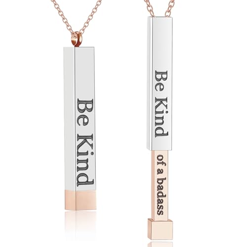 Be Kind Of A B Necklaces For Women, Inspirational Vertical Bar Square Tubes Pendant With Hidden Message Stainless Steel Band Friendship Funny Hilarious Sarcastic Jewelry Gift