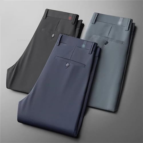 Kelsiop Spring High-Elastic Business Suit Trousers for Men Thickened Solid Color Straight Casual Formal Office Trousers2