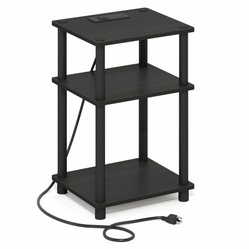 Image of Furinno Just 3-Tier Night Stand with Charging Station, Black Espresso | USB and Type-C Charging Port, Open Shelf Bedside Table, Side Table, End Table, for Living Room, Bedroom