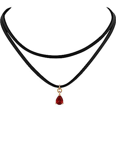 Sacina Layered Black Choker Necklace, Glass Teardrop Chocker, Black Necklace, Gothic Goth Boho Choker, Christmas Jewelry Gift For Women