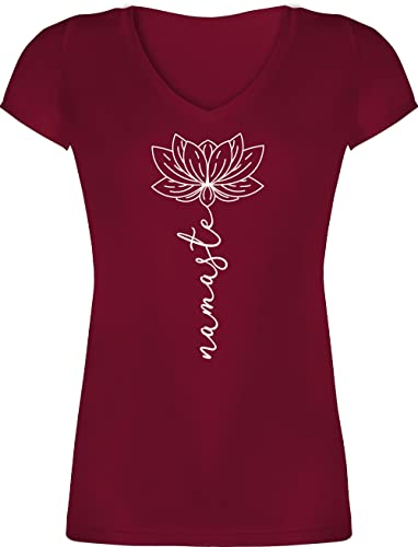 T-Shirt Damen V Ausschnitt - und Wellness Geschenk - Namaste Lotusblüte Yoga Chakra - S - Bordeauxrot - Kleidung Lotus blüten Frauen Tshirt Kurzarm Shirt...