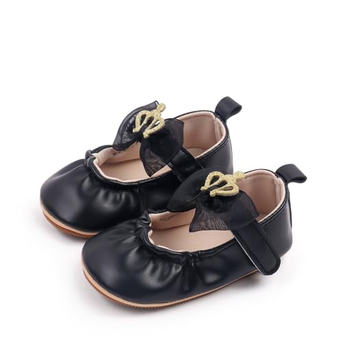 Baby Girls Princess Shoes, Soft PU Leather Bow Shiny Crown Non-Slip Bottom First Walker Shoes Toddler Shoes4