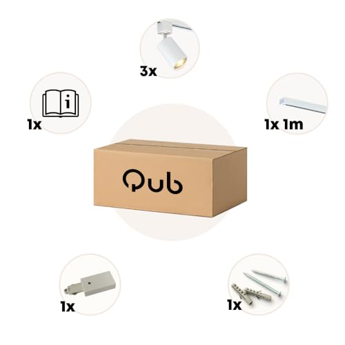 Qub FOCUS III - 3-flammiger Spotbalken, Schienensystem für Innenbeleuchtung - 1m Schiene, Kompatibel mit GU10 LED-Leuchtmitteln - Flexibles Design für Wohnzimmer, Küche, Esszimmer - Weiß