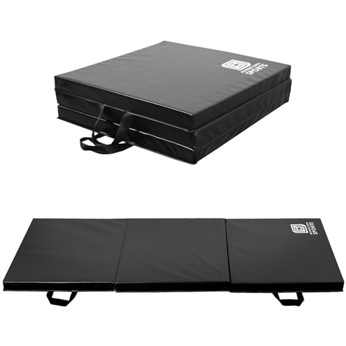 Modern-Depo Gymnastics Mat 6\'x2\'x2\" Foldable Floor Tumbling Mats with Carrying Handles, Three Fold Thick Exercise Fitness Mat for Home Gym Workout Aerobics Stretching Yoga Pilates, Black