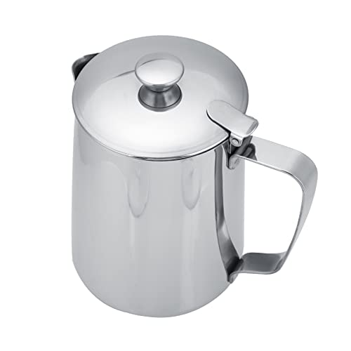 Cruche Lait,Stainless Steel Water Pitcher With Lid,Pichet À Mousser,Tasse À Café En Acier Inoxydable,Tasse À Lait,Pichet À Café,Mousseur À Lait,Tasse Avec Couvercle Pour Café Au Lait (1000Ml)