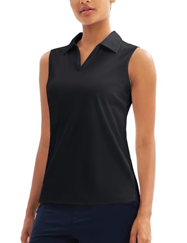 MAGCOMSEN Women's Sleeveless Golf Polo Shirts Collared Tank Tops UPF 50+ V-Neck Quick Dry Workout Athletic Tennis Tops