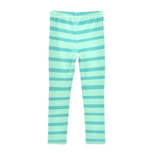Boccsty Horizontal Stripe Aqua Girls Leggings Teal Blue Green Kids Yoga Pants Dance Active Tights 4T2
