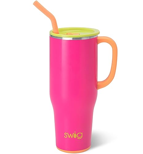 Image of Swig Life 40oz Mega Mug, 40 oz Tumbler with Handle and Straw, Cup Holder Friendly, Dishwasher Safe, Extra Large Insulated Tumbler, Stainless Steel (Tutti Frutti)