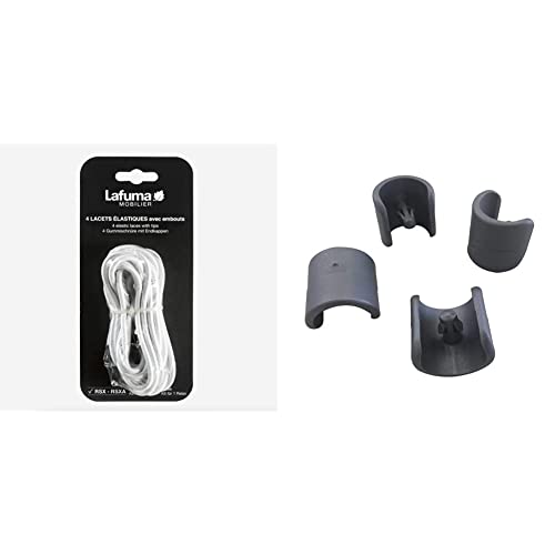 Lafuma Lacets élastiques avec Embouts pour RSX/RSXA,Kit de 4 Lacets, Couleur: Blanc, LFM2322-0020 & Kit de 4 Patins pour Fauteuil Relax et Chaise Longue, Diamètre: 20 mm, Couleur: Anthracite