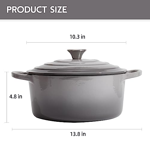 Image of 6 Quart Dutch Oven Enameled Cast Iron with Lid - Big Dual Handles - Oven Safe up to 500F - Classic Round Pot for Versatile Cooking (Light Gray, 6 QT)