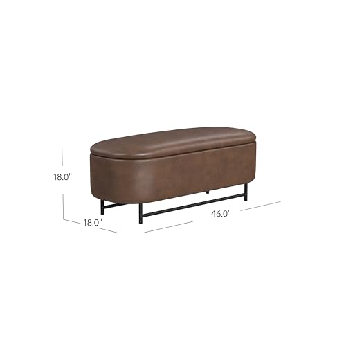 Image of HomePop 46 inch Ellipse Storage Bench with Metal Legs - Brown Faux Leather