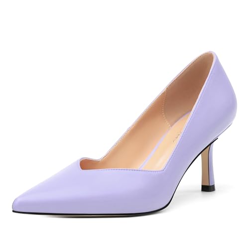 Image of Women Pointed Closed Toe 2.5 Inch Kitten Heel Slip On Pumps