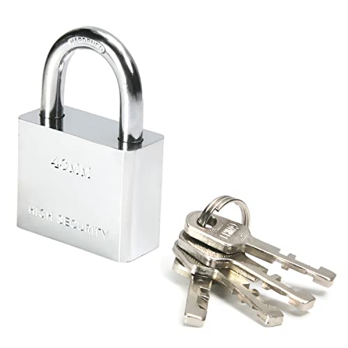 MroMax 南京錠 盗難防止ロック セキュリティロック 安全南京錠 パドロック チタン鋼 ロックアウトタグ 引き出し キャビネット スーツケース ツールボックス 40mm幅 キー付き シルバー ショートビームが開く 1個入り