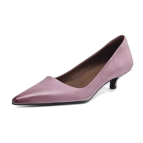 Women's Leather Pointed Toe Closed Toe Kitten Heel Pumps Elegant Slip On Comfortable Low Heel Dress Shoes for Evening Party Wedding Office
