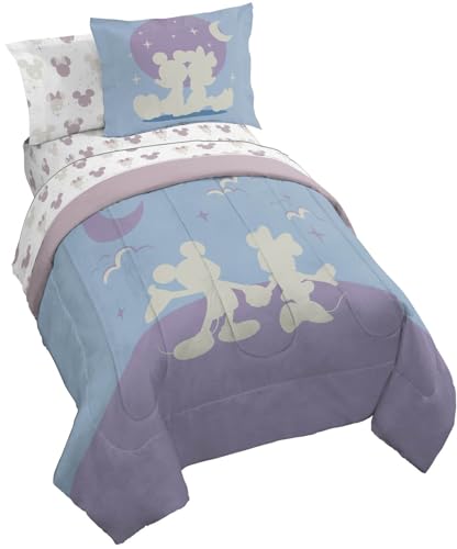 Image of Disney Mickey and Minnie Mouse Full Size Comforter Set 7 Piece Bedding | Grey, Bed in a Bag, Comforter Sheets Shams Pillowcases, Official Product, Soft Microfiber, Machine Washable, Kids Gift