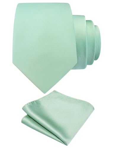 GUSLESON Mint Tie Set for Men Formal Business Silk Blend Necktie and Pocket Square Set for Wedding (6110-25)