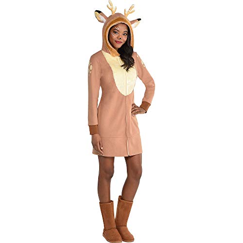 amscan Party City Deer Zipster Costume for Adults, Size Small/Medium, Brown Dress Features Attached Hood with Ears and Antlers, Multicolor (8404065)