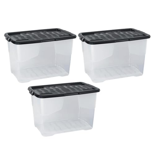 TENLITE PACK OF 2 Large Storage Box with Lid Strong Plastic Stackable Nestable Container Home Office Clear (24 Litre) — image 1