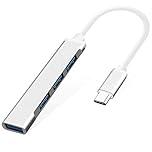 USB C Hub 4-Port Adapter for MacBook Pro/Air 2023/2022, iMac, iPad, PC | Compact Aluminum Multi-Port Dongle with USB 3.0/2.0, Plug & Play | Sleek Silver Design