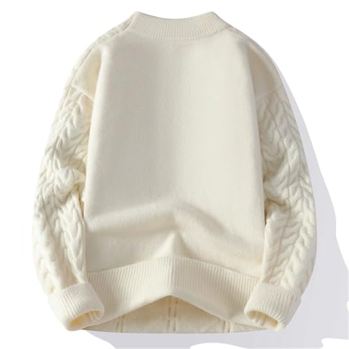 Men's Winter Knit Sweater Thick Round Neck Solid Color Knitted Pullovers Loose Sweaters3