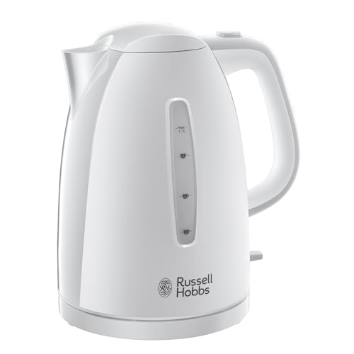 Russell Hobbs Textures Electric 1.7L Cordless Kettle (Fast Boil 3KW White premium plastic matt & high gloss finish Removable washable anti-scale filter Push to open lid Perfect pour spout) 21270
