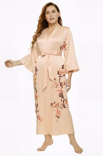 Image of BABEYOND Kimono Robe Cover up with Box Long Floral Satin Sleepwear Silky Bathrobe Bachelorette Robe