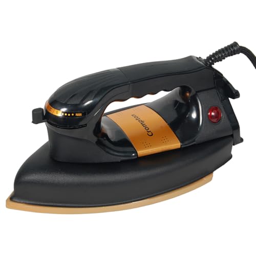 Crompton Rhino Black 1000 W 1.5 KG Heavyweight Iron, Weilburger German Coated Non Stick Soleplate for Smooth Gliding, Cord Winder, (Black), 6 Fabric Settings (ACGEI-RHINOBLK) | 2 Years Warranty