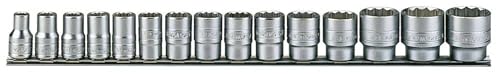 Teng Tools 15 Piece 1/2 Inch Drive Shallow 12 Point SAE Socket Set (3/8 Inch - 1 1/4 Inch) - M1215AF, Silver