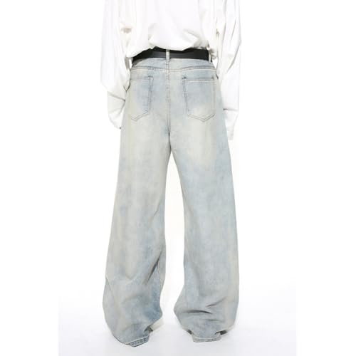 XYGJZ Mid Waisted Wide Leg Jeans for Men Light Wash Denim Loose Fit Denim Pants2